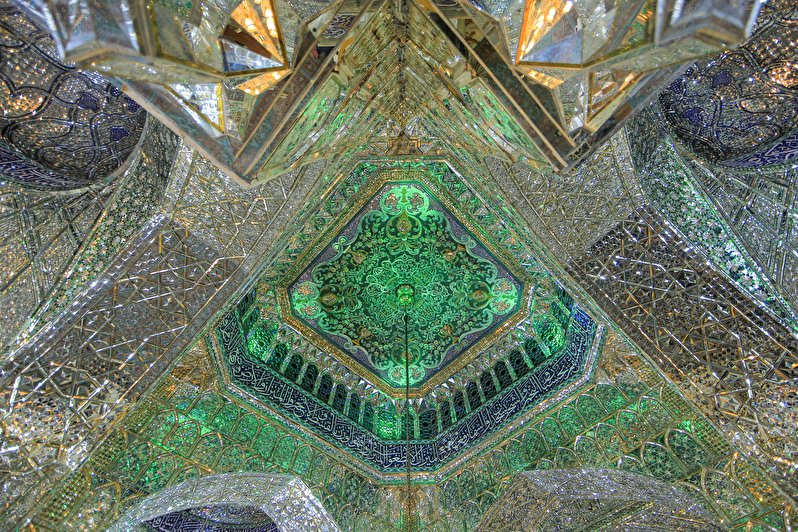 Mirror work on the ceiling of Imam Hussein Shrine