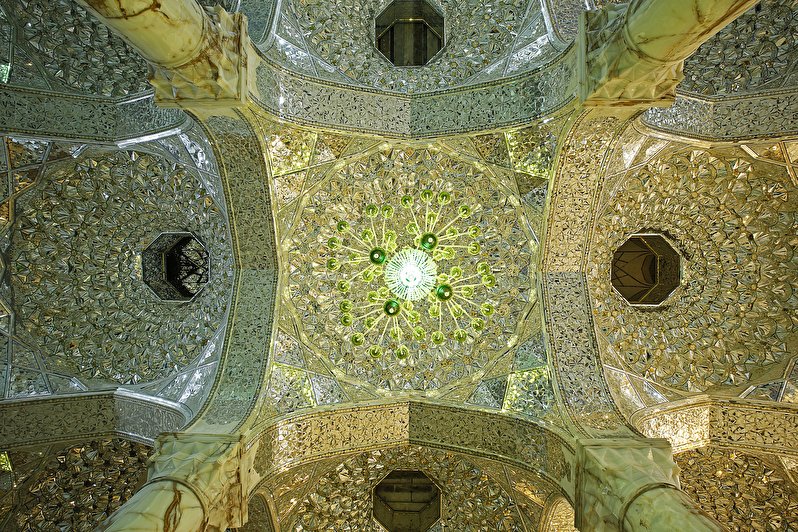 Chandeliers and mirror work of the courtyard of Hazrat Fatemeh(PBUH)